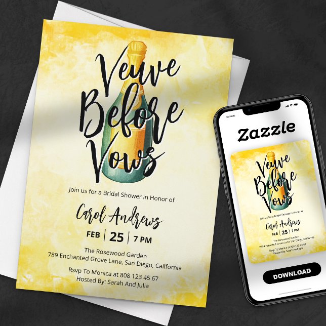 Invitación Veuve antes de vales acuarela ducha de novia (Subido por el creador)