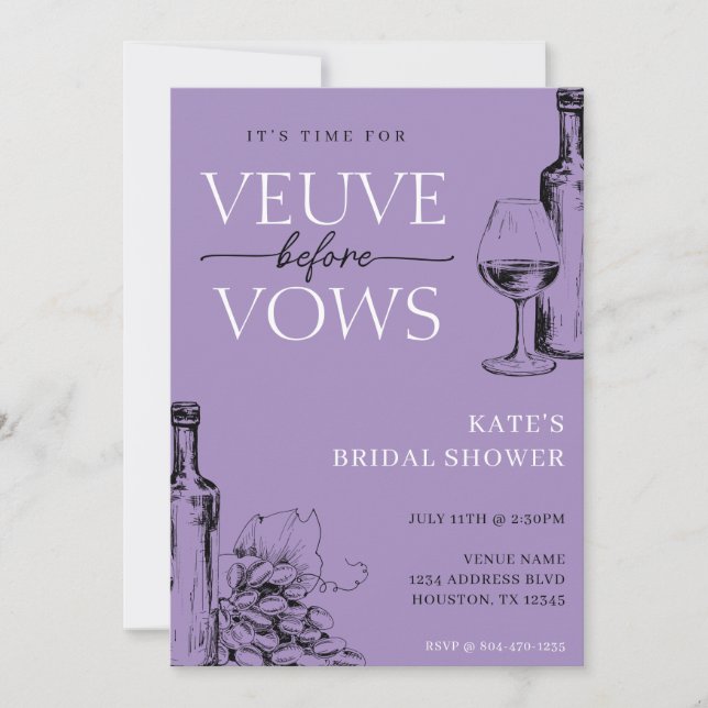 Invitación Veuve Antes De Vows Lavender Ducha Morada Británic (Anverso)