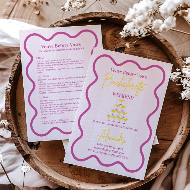 Invitación Veuve Before Vows Bachelorette Weekend Itinerary (Subido por el creador)