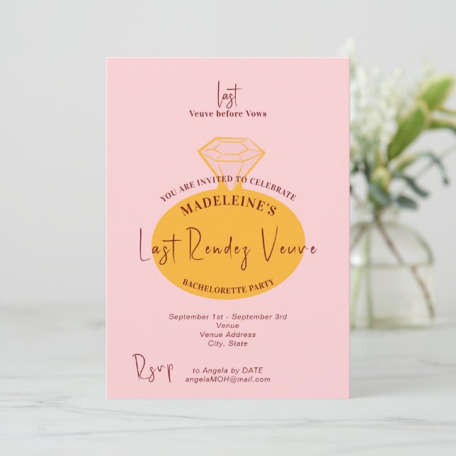 Invitación Veuve Before Vows Bachelorette Weekend Itinerary (Anverso de pie)