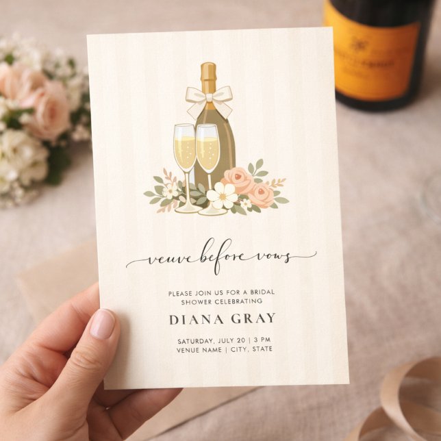 Invitación Veuve Before Vows Champagne Bow Bridal Shower (Subido por el creador)