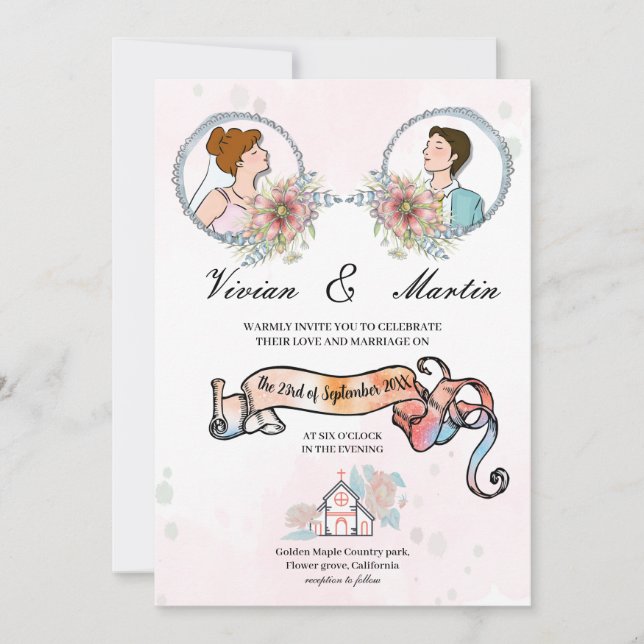 Invitación Vía rosa y lechosa Mini boda de código QR floral (Anverso)