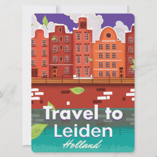 Invitación Viaja a Leiden Holanda cartel de viaje de dibujos