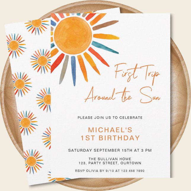 Invitación Viajando alrededor del Sol Cumpleaños 1 (Subido por el creador)