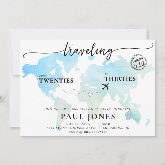 Invitación Viajando de 20 a 30 años (Anverso)