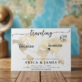 Invitación Viajando de Boda de Mapa de Oro Casado a Involucra