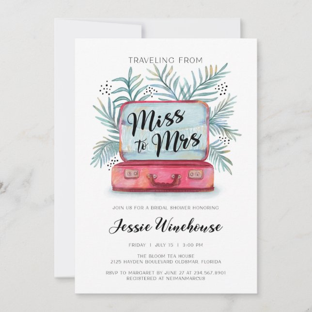 Invitación Viajando de la señorita a la señora Bridal Shower (Anverso)