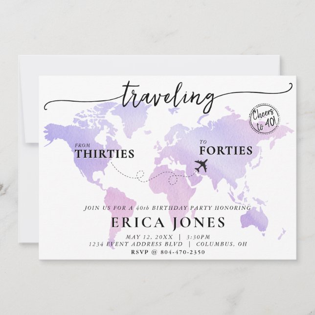 Invitación Viajando de los 30 a los 40 años (Anverso)
