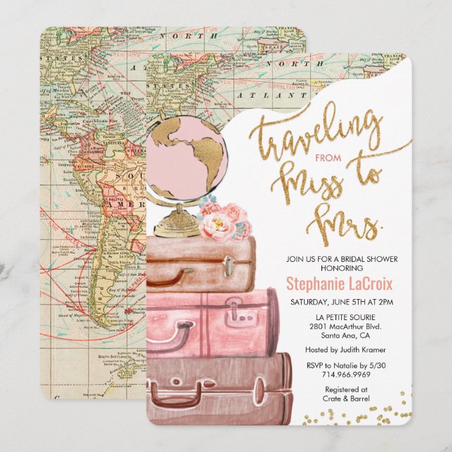Invitación Viajando de Miss a Sra. Bridal Shower (Anverso / Reverso)