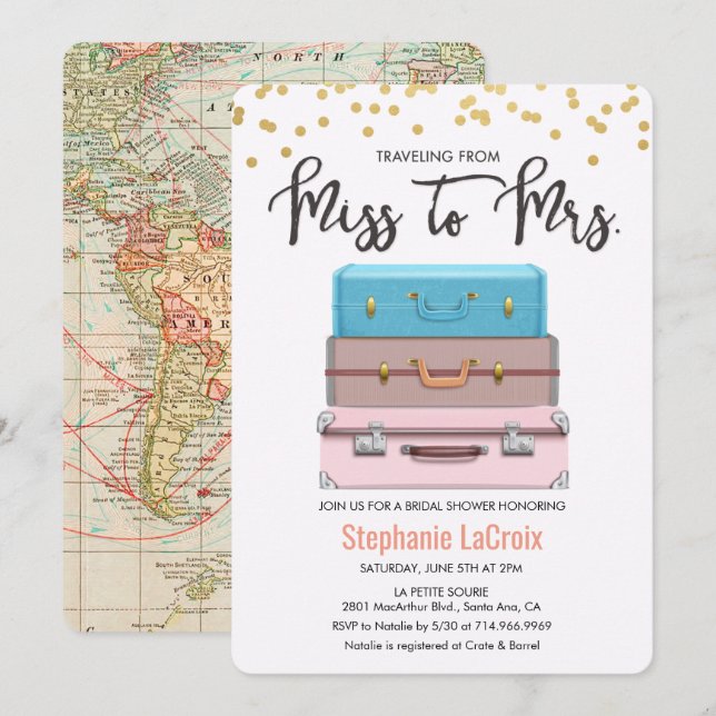 Invitación Viajando de Miss a Sra. Bridal Shower Invitati (Anverso / Reverso)