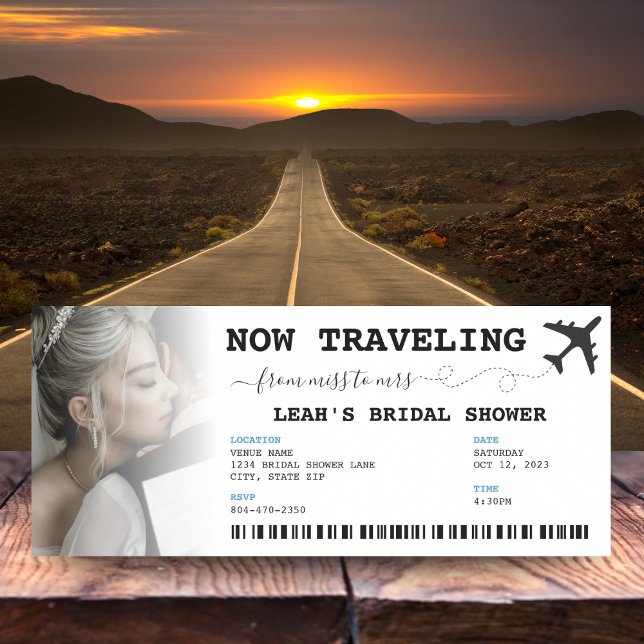 Invitación Viajando de Miss a Sra. Ticket Bridal Shower (Traveling from Miss to Mrs Ticket Bridal Shower Invitation
)