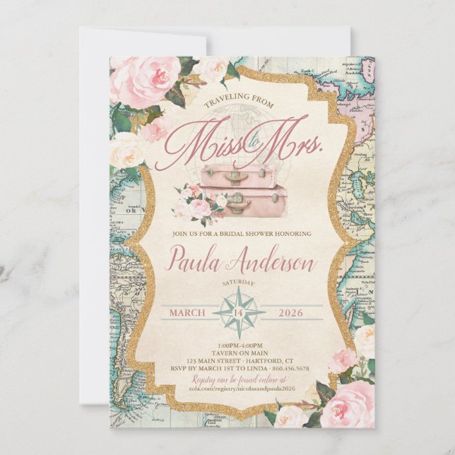 Invitación Viajando de SEÑORITA A SEÑORA. Despedida de solter (Anverso)