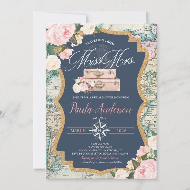 Invitación Viajando de SEÑORITA A SEÑORA. Despedida de solter (Anverso)