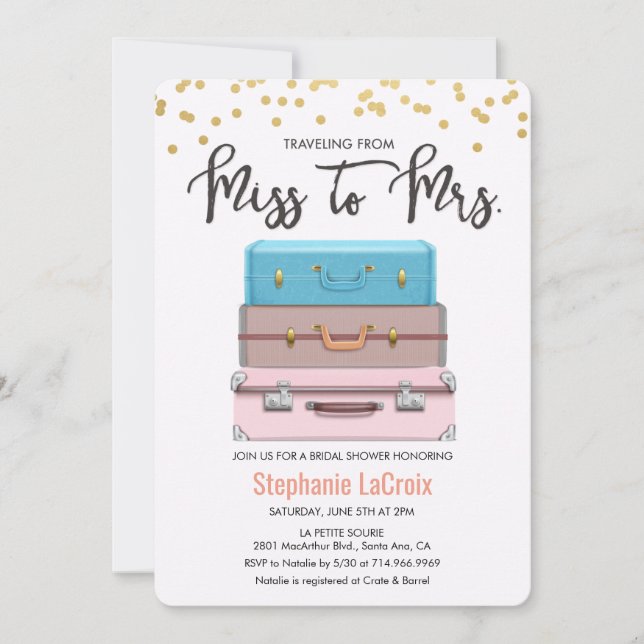 Invitación Viajando de Señorita a Señora Despedida de Soltera (Anverso)