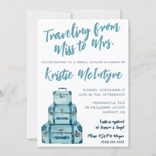 Invitación Viajando de Señorita a Señora Equipaje de Novia Az