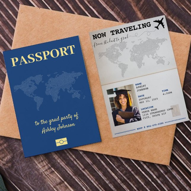 Invitación Viajar de estudiante a graduado de pasaporte (Traveling From Student to Grad Passport Graduation Invitation
)