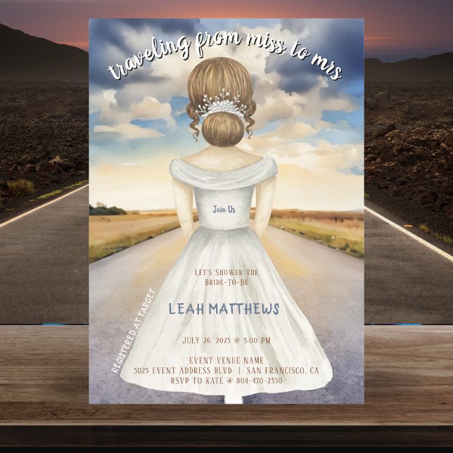 Invitación Viajar de Miss a Sra. Bridal Shower (Traveling From Miss to Mrs Bridal Shower Invitation
)