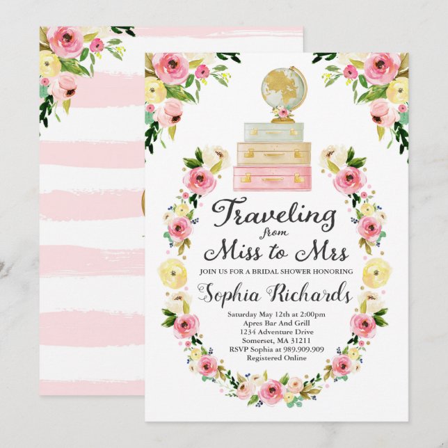 Invitación Viajar De Miss A Sra. Bridal Shower Invite (Anverso / Reverso)