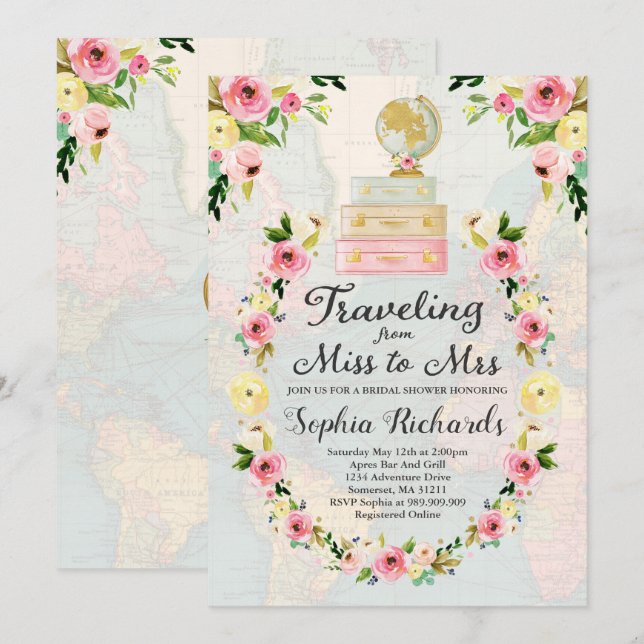 Invitación Viajar De Miss A Sra. Bridal Shower Invite (Anverso / Reverso)