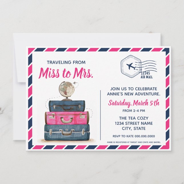 Invitación Viajar de Miss a Sra. Bridal Shower Postcard (Anverso)