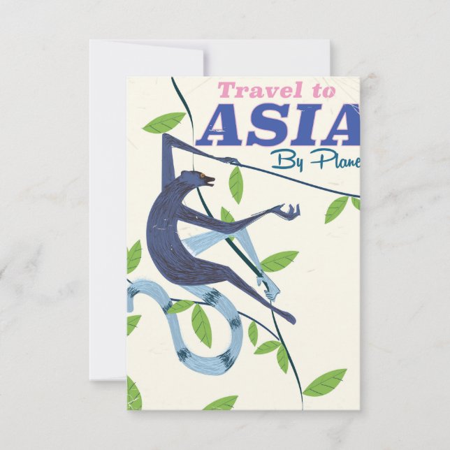 Invitación Viaje a Asia Mono impresión vintage de viaje (Anverso)