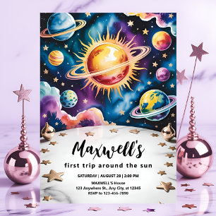 Invitación Viaje alrededor del espacio solar Primer cumpleaño