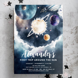 Invitación Viaje alrededor del Sun Watercolor Boy primer cump