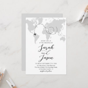 Invitación Viaje Aventura Mundo Mapa de Destino Boda