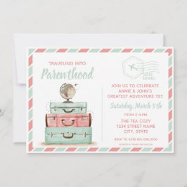 Invitación Viaje Baby Shower Parenthood Coral Mint