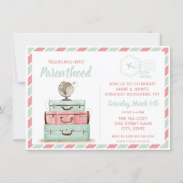 Invitación Viaje Baby Shower Parenthood Coral Mint