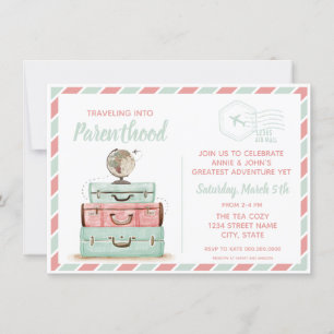 Invitación Viaje Baby Shower Parenthood Coral Mint