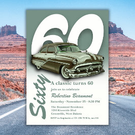 Invitación Viaje Clásico Auto Verde Cumple 60 Años
