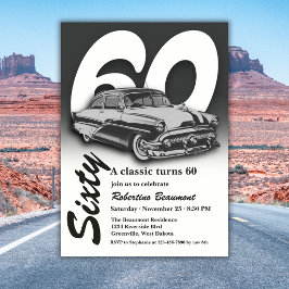 Invitación Viaje Clásico Gris Auto Cumple 60 Cumpleaños