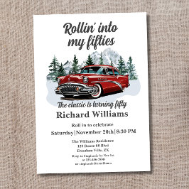 Invitación Viaje Clásico Retro Coche Rolling 50 Cumpleaños