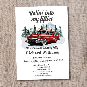 Invitación Viaje Clásico Retro Coche Rolling 50 Cumpleaños