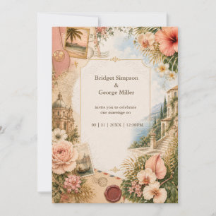 Invitación Viaje de Boda Tropical de Lujo en Rosa Dorado