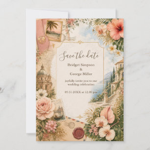 Invitación Viaje de Boda Tropical Luxe Rosa Dorado