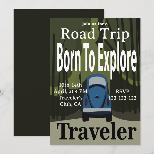 Invitación Viaje de excursión Born To Explore (Anverso / Reverso)