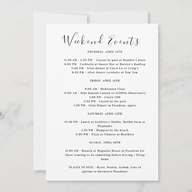 Invitación Viaje de fin de semana de chicas de Los Ángeles de (Reverso)