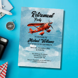 Invitación Viaje de Jubilación Tema Fiesta Avión Rojo Vintage