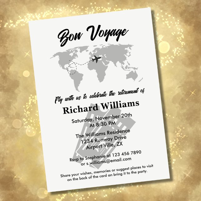 Invitación Viaje de jubilaciones Tema Fiesta Mapa Mundial Vin (Subido por el creador)