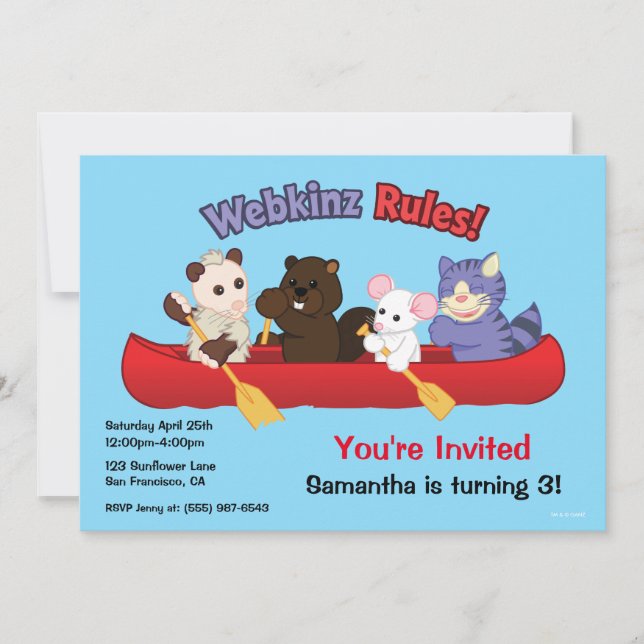 Invitación Viaje de la canoa de las reglas de Webkinz el | (Anverso)