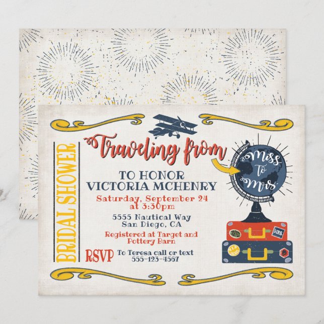 Invitación Viaje de Miss a Sra. Bridal Shower (Anverso / Reverso)