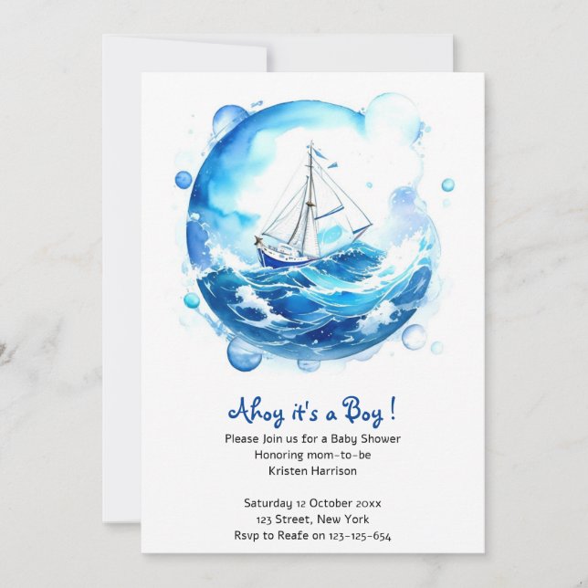 Invitación Viaje del amor: Nautical Boy Baby Shower (Anverso)