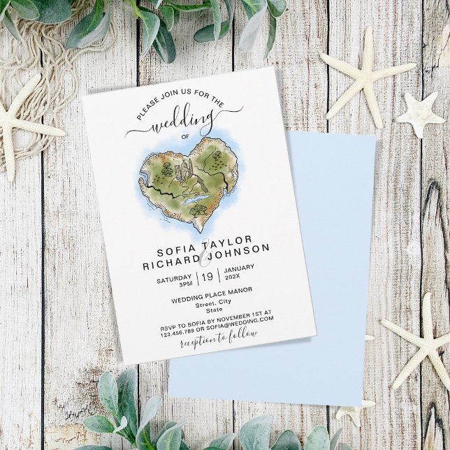 Invitación Viaje del mapa único de bodas de destino ilustrado (Subido por el creador)
