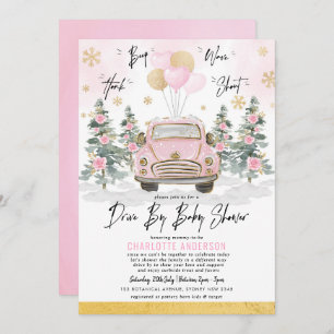 Invitación Viaje En Invierno De Baby Shower Pink Gold Floral