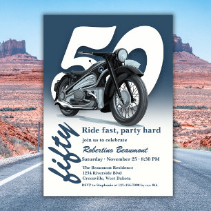 Invitación Viaje en moto clásica rápida cumpleaños 50