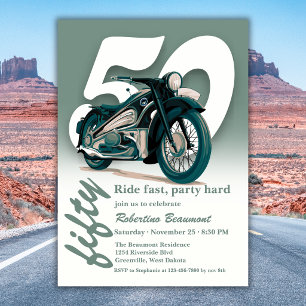 Invitación Viaje en moto clásica rápida cumpleaños 50