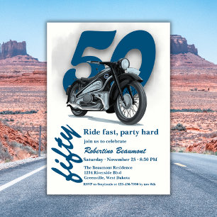 Invitación Viaje en moto clásica Rápido Cumpleaños 50
