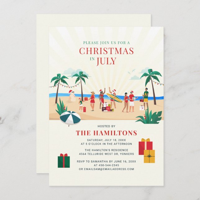 Invitación Viaje familiar a la playa en Navidad de julio (Anverso / Reverso)